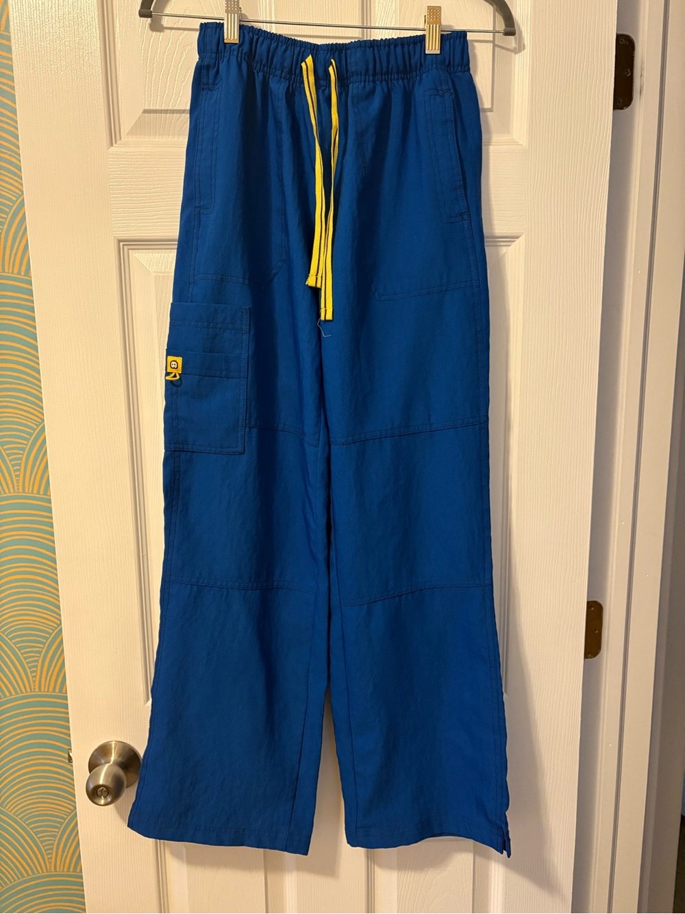 Blue Wide-Leg Drawstring Cargo Pants